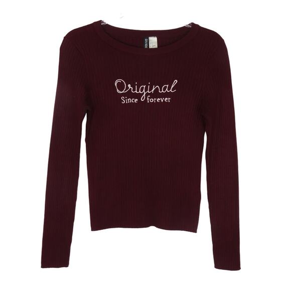 H&M Original Since Forever Burgundy Mroon Ribbed Knit Long Sleeve Top Small - Picture 1 of 6